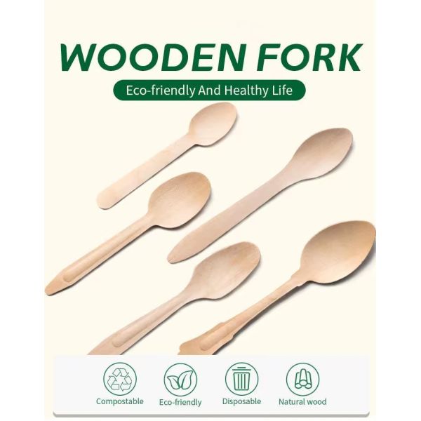 Package Size 100.00cm * 80.00cm * 60.00cm Natural Biodegradable Disposable Wooden Cutlery