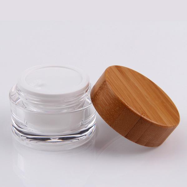 30g 50g Round Double Wall Jars , Glass Cosmetic Cream Jar With Bamboo Lid