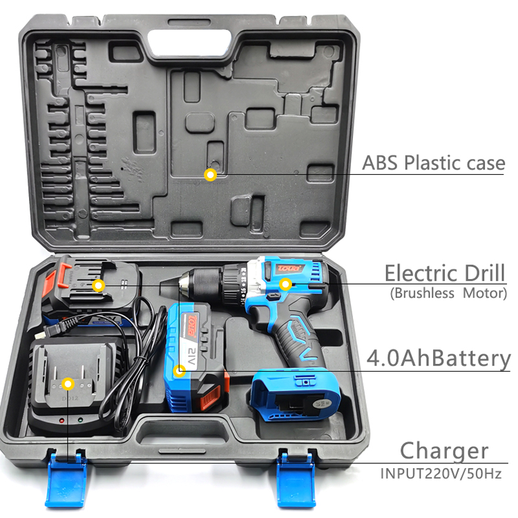 2pcs 4.0Ah Battery Cordless Electric Drill Impact Hand Drill Driver for Fast Drilling