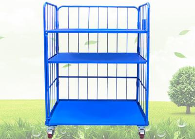 Blue Warehouse Cages On Wheels / Stackable Storage Cages With Shelves