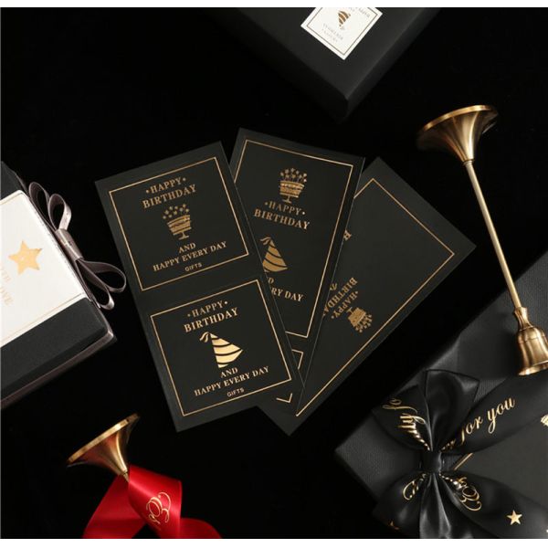 Rectangular Embossing Gold Foil Stamped Stickers Black Thank You Stickers Gift