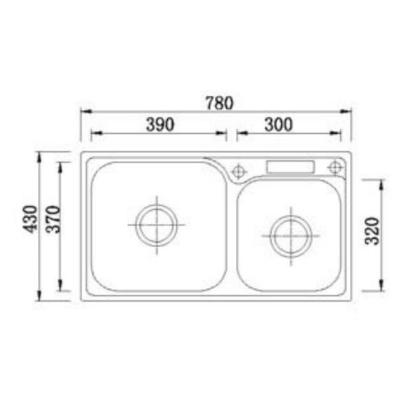Раковина прямоугольной нержавеющей стали двойная с установкой Драйнер простой