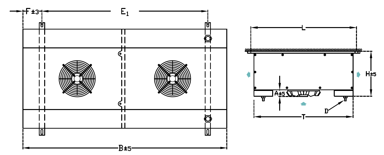 Dos evaporadores duplos da sala fresca da descarga do teto anti corrosão