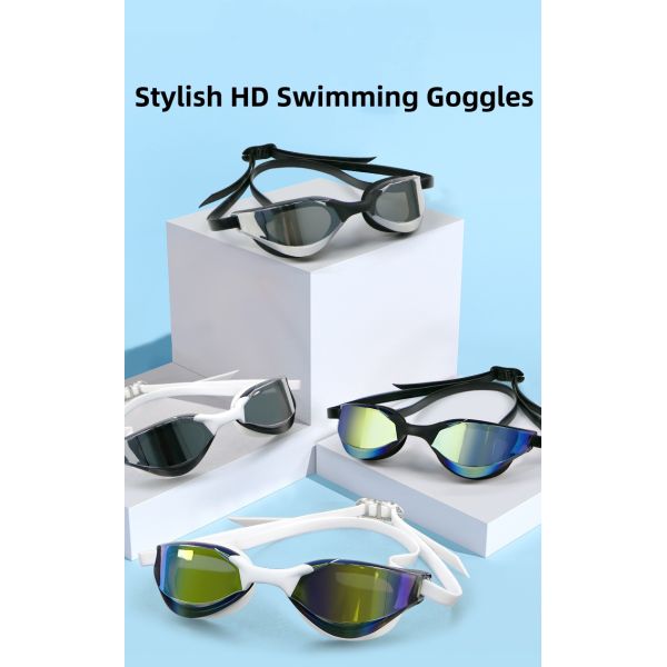 HD Electroplated Swimming Goggles Non Fog Swimming Goggles Anti UV With Adjustable Nose Bridge