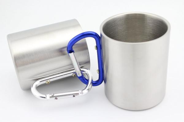 Stainless Steel Portable Travel Water Tea Coffee Mug with D-Ring Carabiner Hook as Handle for Outdoor Sports Camping