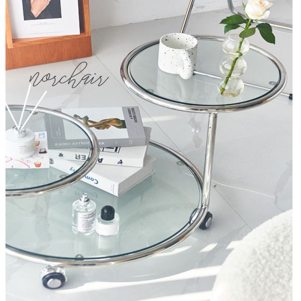 Modern EUROPEAN Design Glass Top Coffee Table with Rotating Function and PU Leather Cover