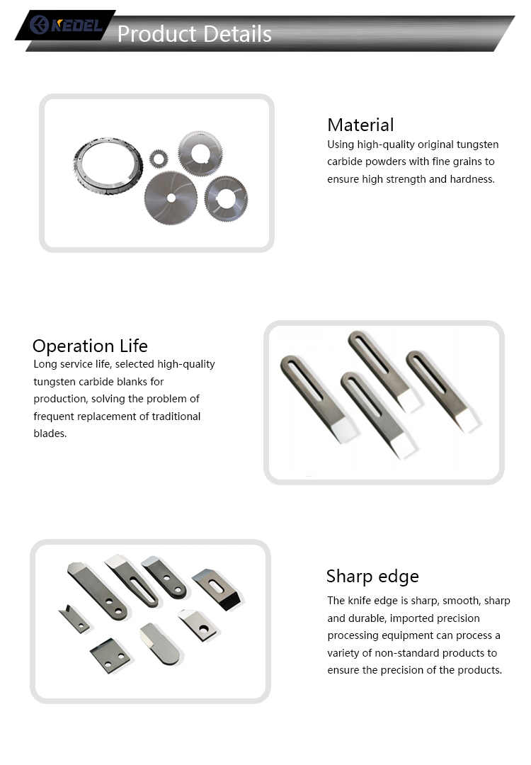 Personalizar Alta calidad de Tungsteno Carburo Aliado de hoja afilada hoja delgada hoja cuadrada hoja para cortar y separar materiales de embalaje