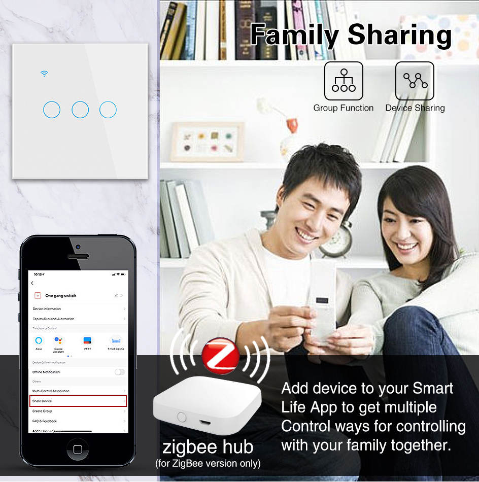 Интеллектуальные переключатели Zigbee Золотой ЕС / Великобритания Стандарт 220V Стенные переключатели Контроллер приложений
