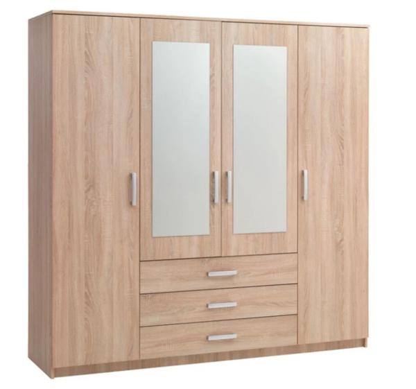 MS bedroom furniture 3 drawer 4 door Wardrobe with mirror
