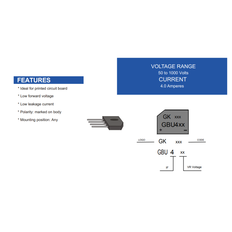 GBU4005-GBU410 4A Bridge Rectifier for Power Supply & Energy Applications | PCBA Design & ODM Solution Support