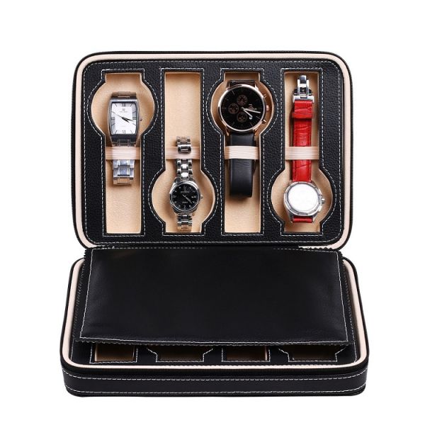 Portable 8 Grids Brown Leather Watch Case Box Customized Color For Men Women