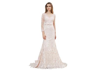 Lace Fabric Beaded Long Sleeve Evening Gowns / Mermaid Muslim Evening Dress