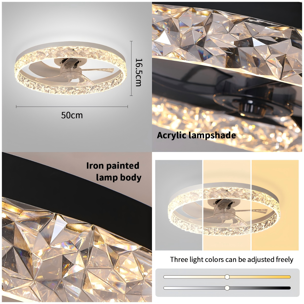 Fabrique de gros Hôtel Salle de séjour Télécommande Luxe Intérieur Plafond Moderne Lumière Noir Or Ronde Forme d'anneau Métal Ventilateurs de plafond LED