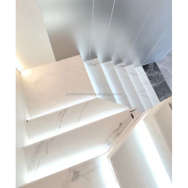 Glossy Anti Slip Artificial Stone Stairs Tiles for Indoor Straight Stair Modern Design