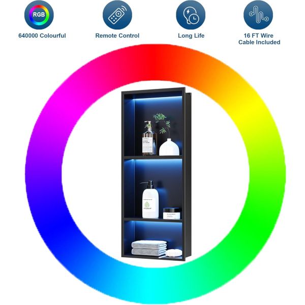 12x30 Inch Shower Wall Niche Waterproof Painting Finish With LED