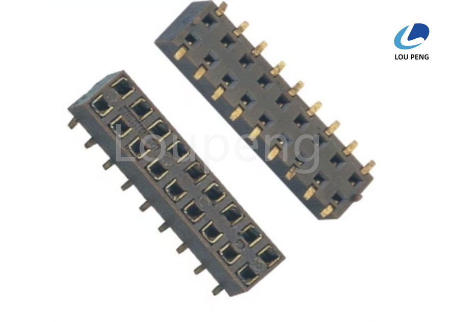 PA6T 30 Percent Glass Fiber Female Header Connector with Phosphor Bronze Contact Material and Gold or Tin Plating Over 40 Microns