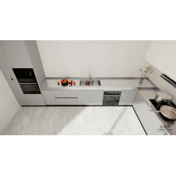 Matte Silver L-Shaped Stainless Steel Kitchen Cabinets