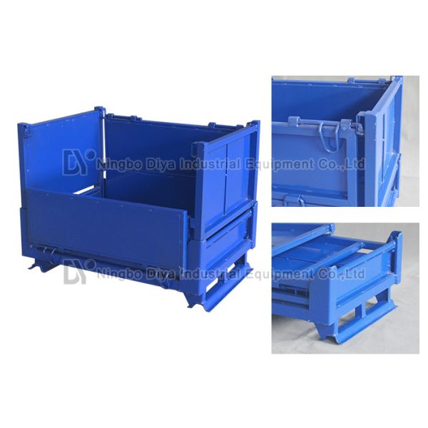 Industrial Steel Folding Stacking Rack System , Blue Steel Turnover Box