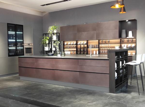 8.5m Brown Modern Modular Kitchen Cabinets 304 Brown Stainless Steel Sets