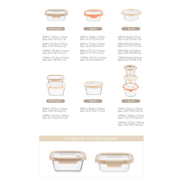 IKOO Large Capacity Airtight Glass Food Storage Container with BPA Free High Borosilicate Glass Lid