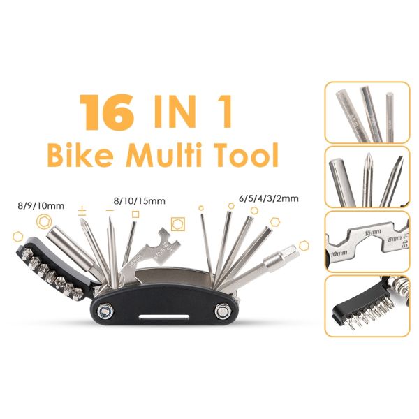 Bike Repair Tool Kit - 16 in 1 Bicycle Multitool Mountain Bike Tool Cycling Maintenance, Bike Hex Key Wrench