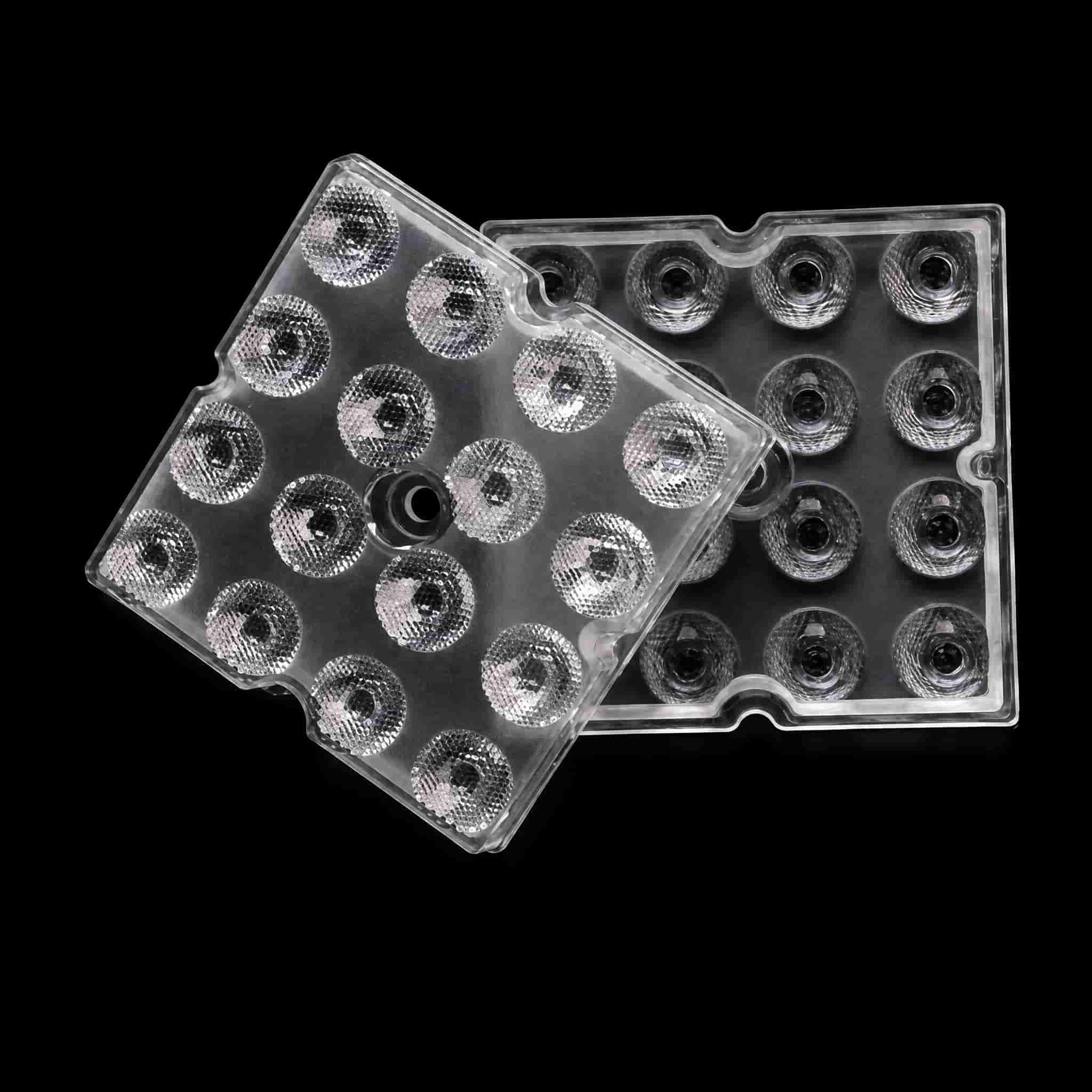 20 Degree 3030 SMD PC Optical LED High Bay Lens 50×50mm 16-in-1 Narrow Beam Optical Lens