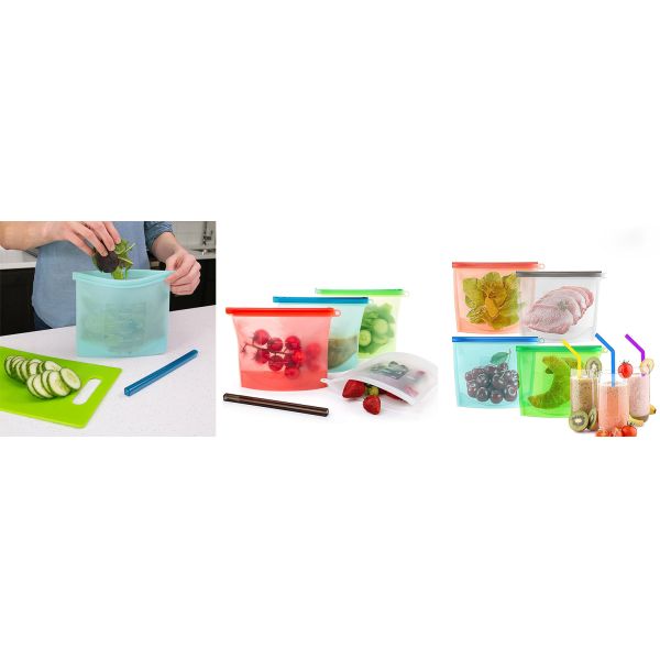 Leakproof Flat Collapsible Grade Reusable Clear Bags Silicone Food Storage Bag