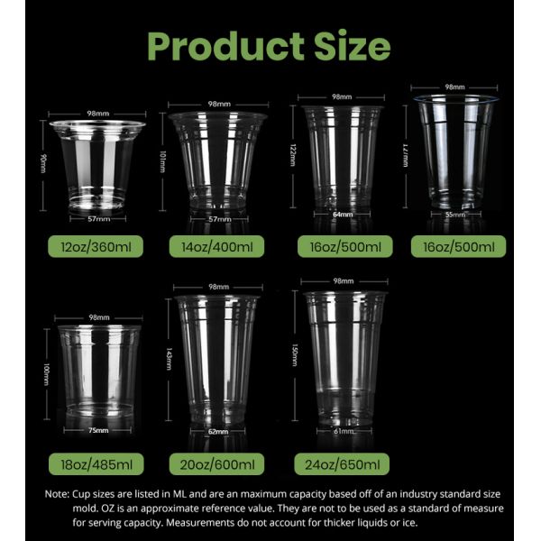 Custom Branded Logo Printed  14oz 16oz Clear Plastic PET Cups with Lids