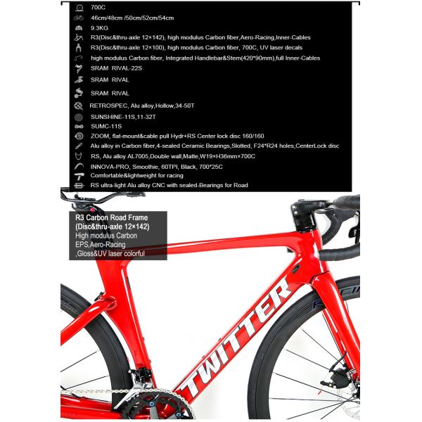 T900 High modulus Carbon fiber Road Bike With 50C Carbon Wheelset