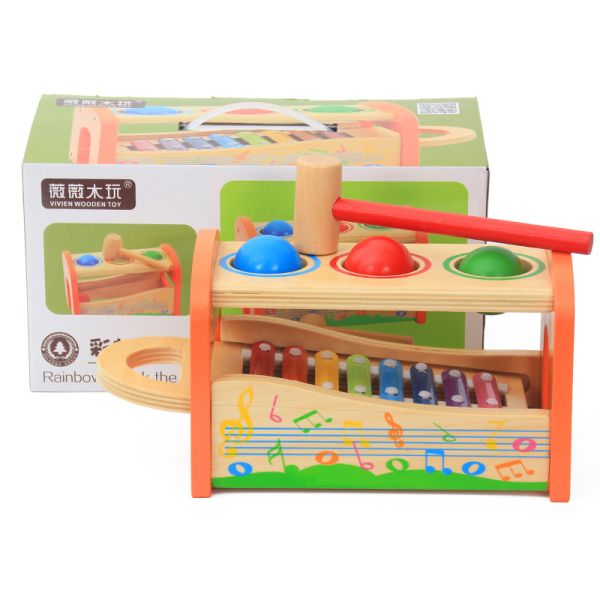 Wooden Cartoon Rainbow Percussion Table For Children Early Education