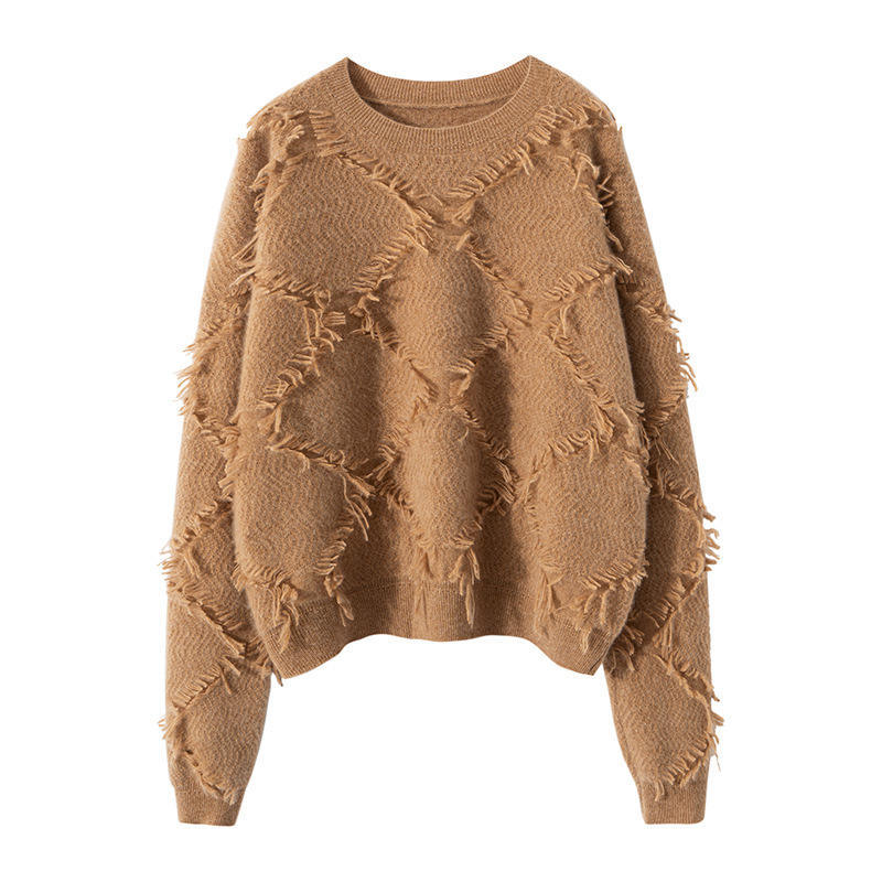 100% Cashmere Winter Casual Pullover Sweater with 410 Grams Knitted Tassel Design