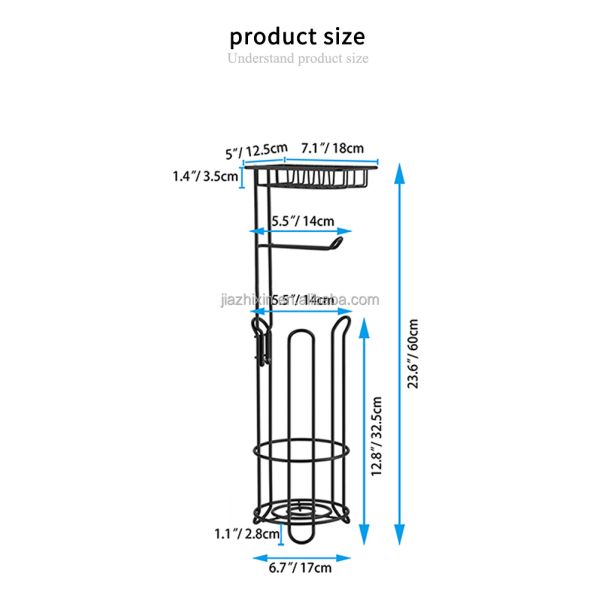 NEW Modern Metal Detachable Standing Black Living Room Paper Towel Holder Basket Bathroom Organization Tissue Rack Storage Shelf