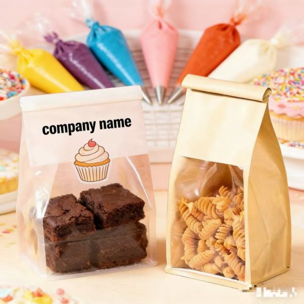 Cotton Paper Baking Bag Transparent Window Plastic Packaging for Toasted Bread Chewing Gum National Tides Printed Wire Curling