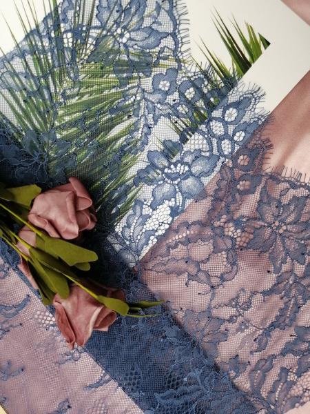 Sky Blue Tulle French Chantilly Lace Fabric For Evening Dress