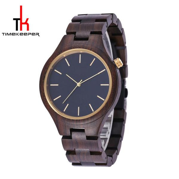 Walnut Wood Case Multifunction Wrist Watch With Date In Dial Customized Logo