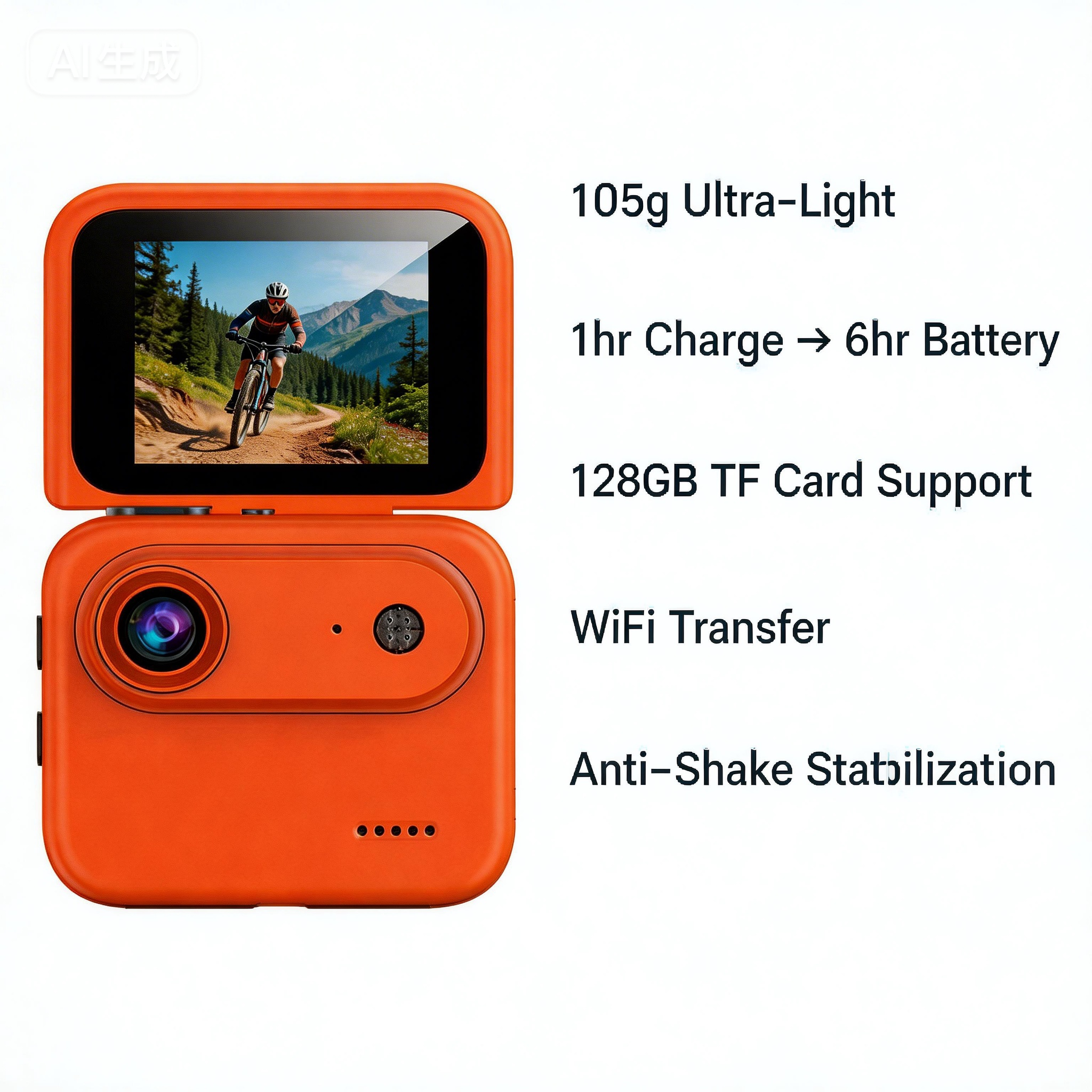 Mini Action Camera Stabilization 143 Wide Angle Lens 2.0