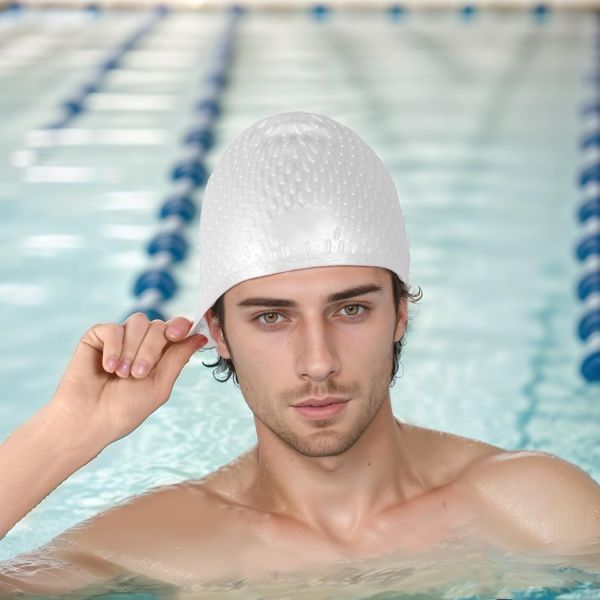 Stylish Men And Women Swimming Caps With Custom Small Logo Waterproof Feature