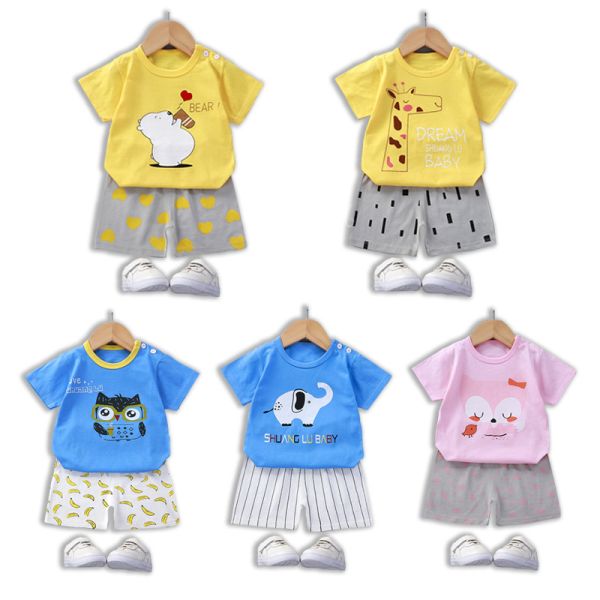 Cotton Cartoon Home Wear Kids Clothing Shorts Short Sleeve Casual Two Piece