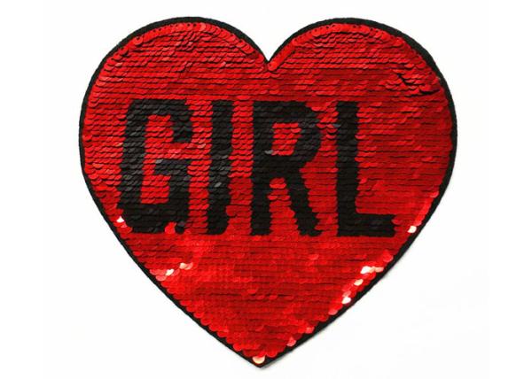 Customized Red Lovely Heart Sequin Embroidery Applique Patches for Coat