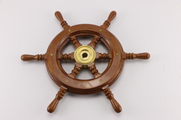 Teakwood And Copper Sailboat Steering Wheel 16.5 Diameter With Control Knob