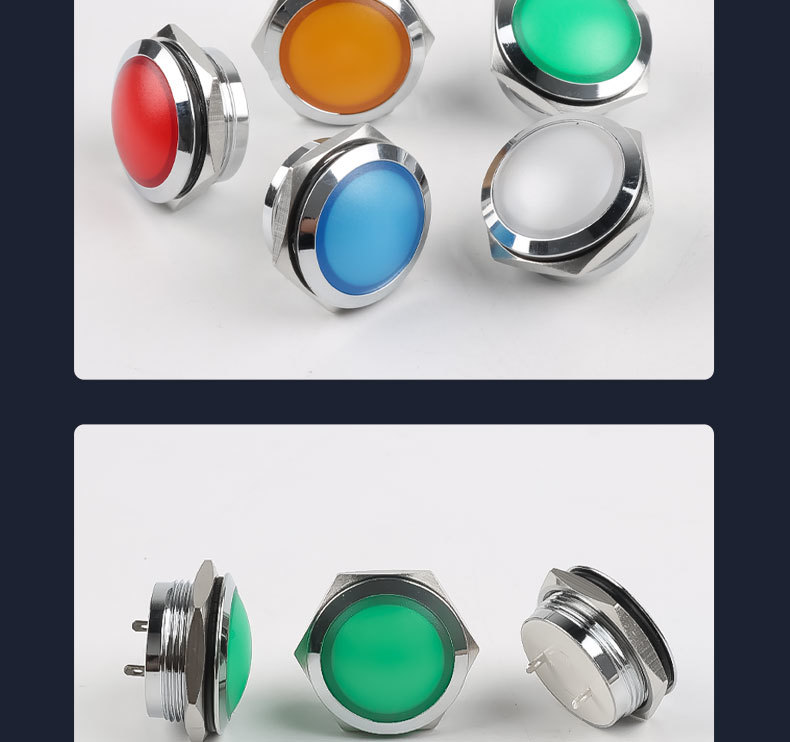 22mm Metal Indicator Light Short Spherical Crystal Finish Waterproof Welding Foot Soft-Light LED 12V 24V Red Yellow Blue