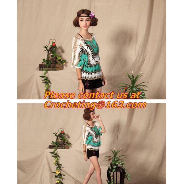 summer new sweet candy color women loose Crochet knitted blouse wears batwing hollow pullo