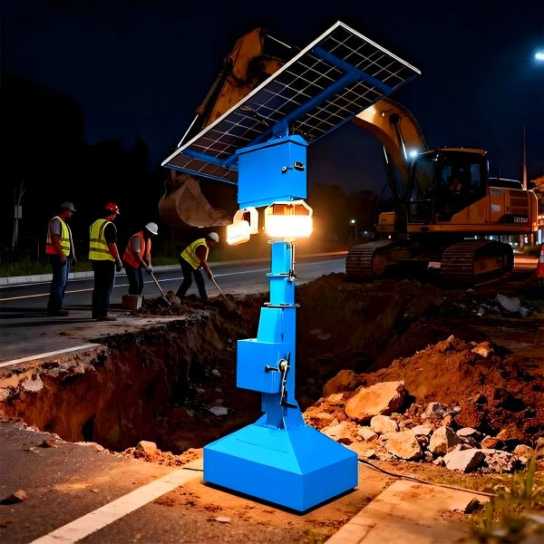 Mobile Solar Light Tower Zero Emissions High Lumen Lighting Tower Weatherproof Enclosure Solar Powered Light Tower