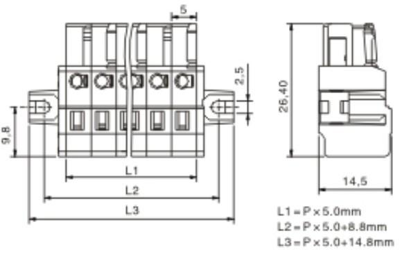 Spring-cage Clamp Terminal Female fixing flange Pitch: 5.00mm/0.197 in