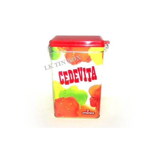 Caixa vermelha da lata do chá do café hermético retangular do metal com tampa de Plasitc e fio de metal