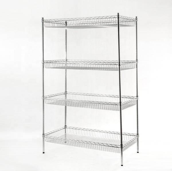 150KGS 12 X 24 Pharmacy Metal Chrome Wire Shelving 4 Shelf Chrome Storage Unit