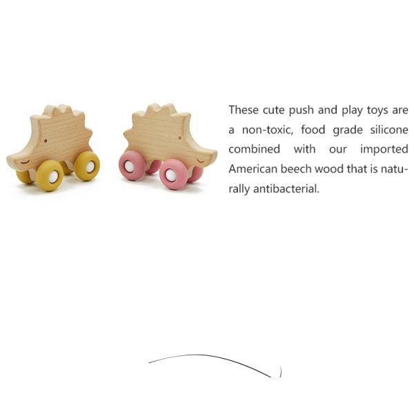 Beech Wood Hedgehog Car Personalised Baby Rattle Food Grade Silicone