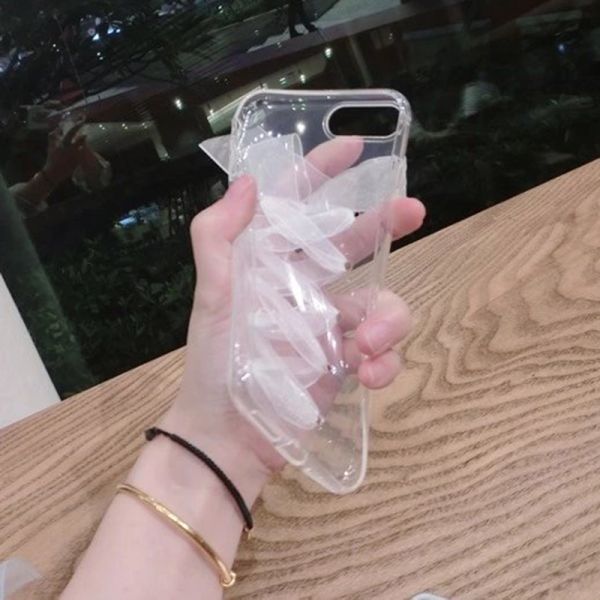 Soft Transparent TPU Butterfly Lace Shoestring Straps Back Cover Cell Phone Case For iPhone 7 6s Plus