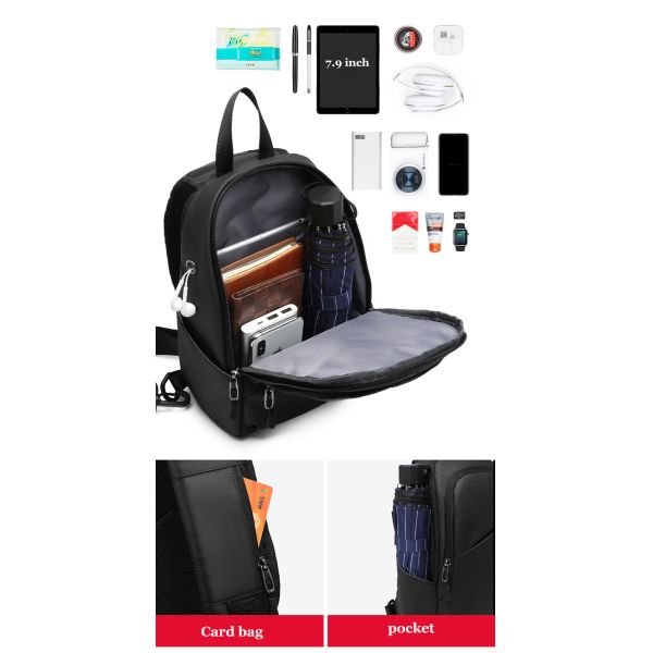 7.9 Inch IPAD USB Charging Shoulder Travel Sling Bag 18*10*30cm