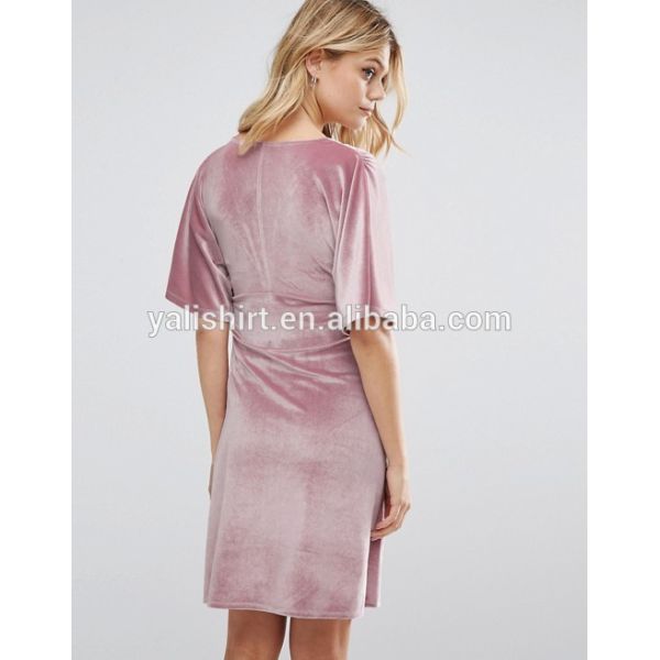 China factory custom v neck kimono sleeve velvet plunge mini maternity dress